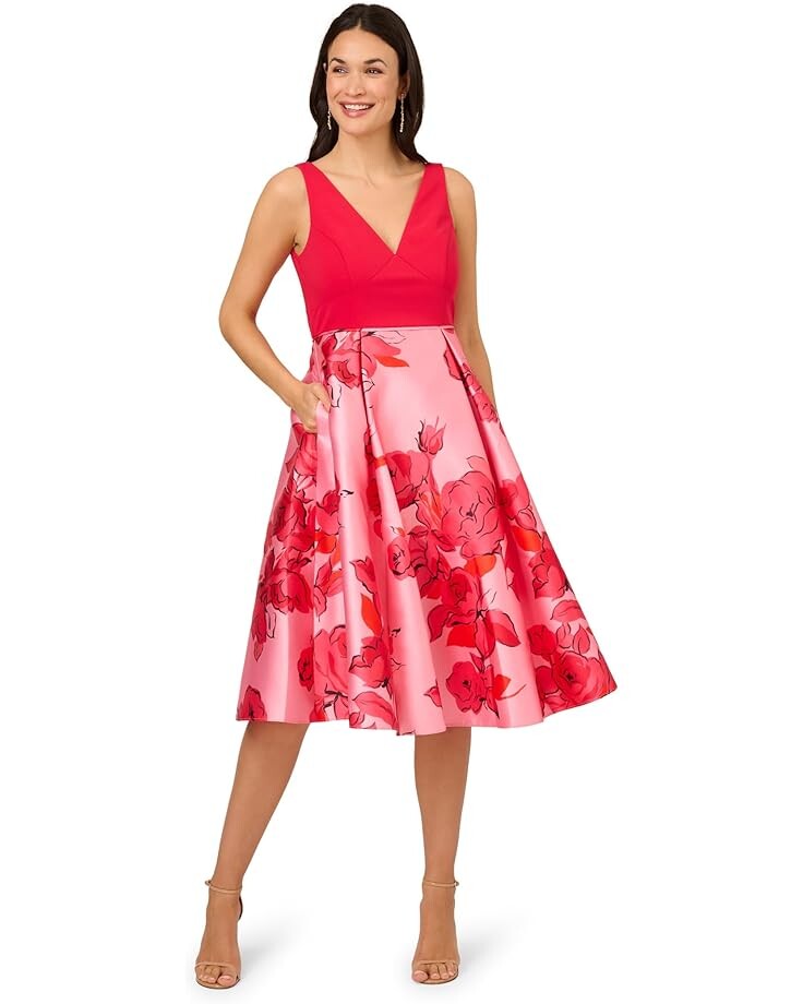 

Платье Adrianna Papell Printed Midi, цвет Pink/Red Multi