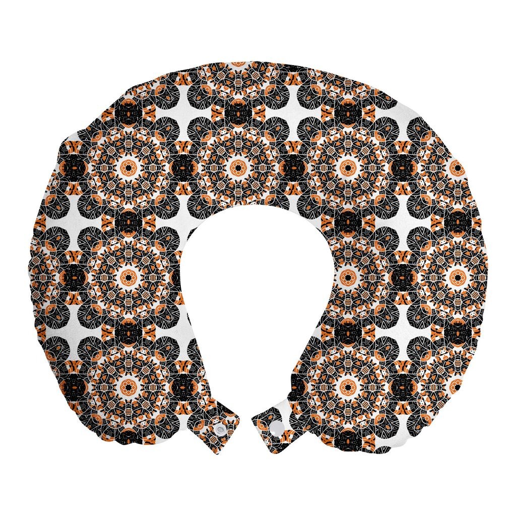 

ABAKUHAUS Оранжевая подушка для путешествий Mandala, поддержка шеи, этнический цветочный узор, пенопластовые дорожные принадлежности для самолета и автомобиля, 30x30 см, белые и разноцветные