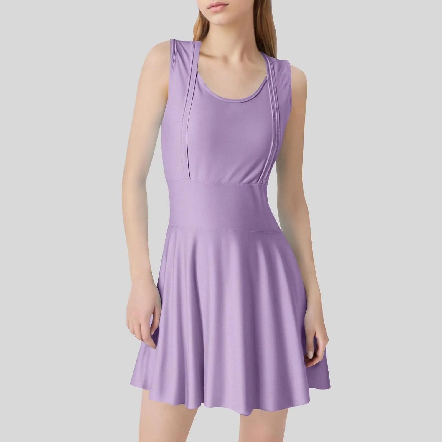 Купальник One Piece Swimdress для женщин с V-образным вырезом, эффектом контроля живота и юбкой, скромный винтажный купальный костюм Generic, фиолетовый — фото 2