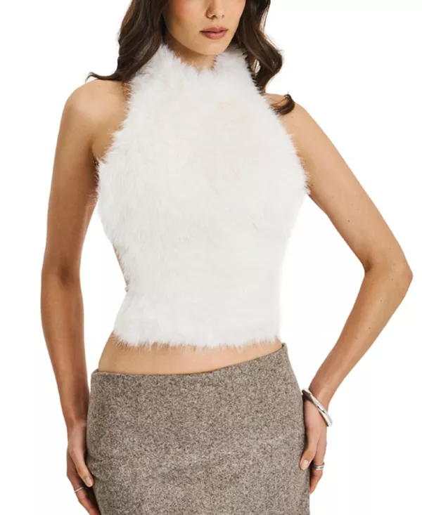 

Топ-Халтер Oona без спинки с облегающим силуэтом и меховой отделкой Miss Circle, белый