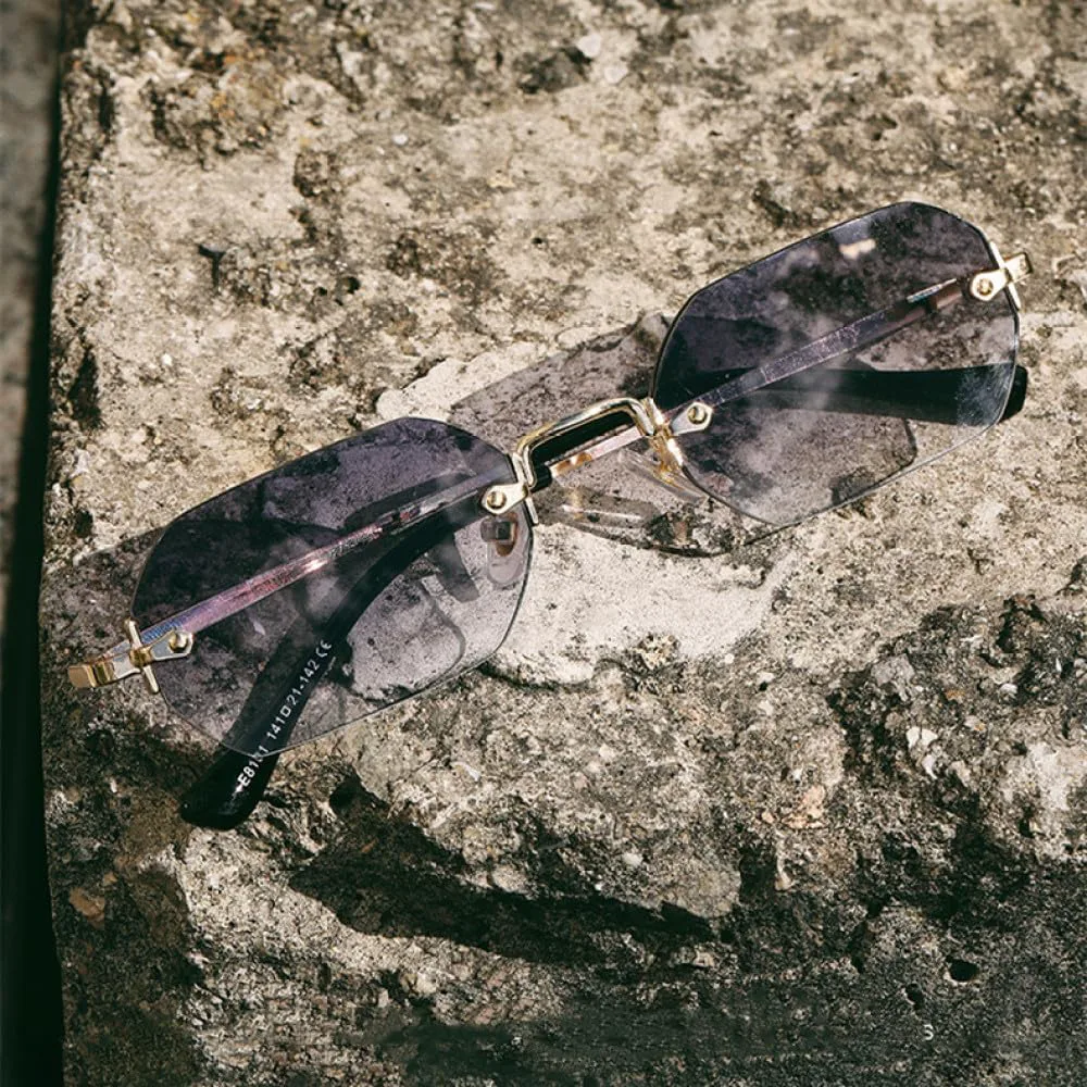 

Солнцезащитные очки без оправы, прямоугольные, маленькие, мужские и женские, металлические, золотистые, многоугольные, синие, UV400, без оправы, 5 MTZJH, One Color