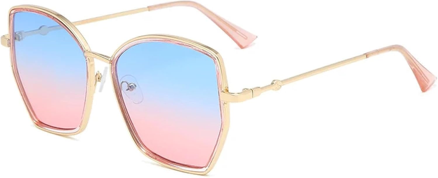 

Модные солнцезащитные очки в крупной металлической оправе для женщин и мужчин, роскошные, для активного отдыха, летних путешествий, с защитой от УФ-излучения UV400 TKKTLLT, Gold Blue Pink