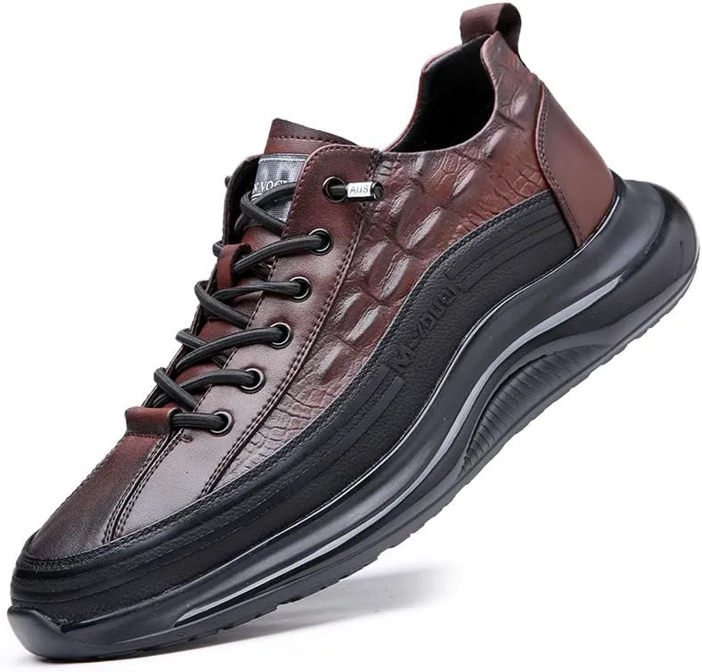 

Мужские кроссовки из мягкой кожи с принтом крокодила, удобные, на шнуровке, для бега, с противоскользящей подошвой, стильные повседневные кроссовки с воздушной подушкой Proptmina, коричневый