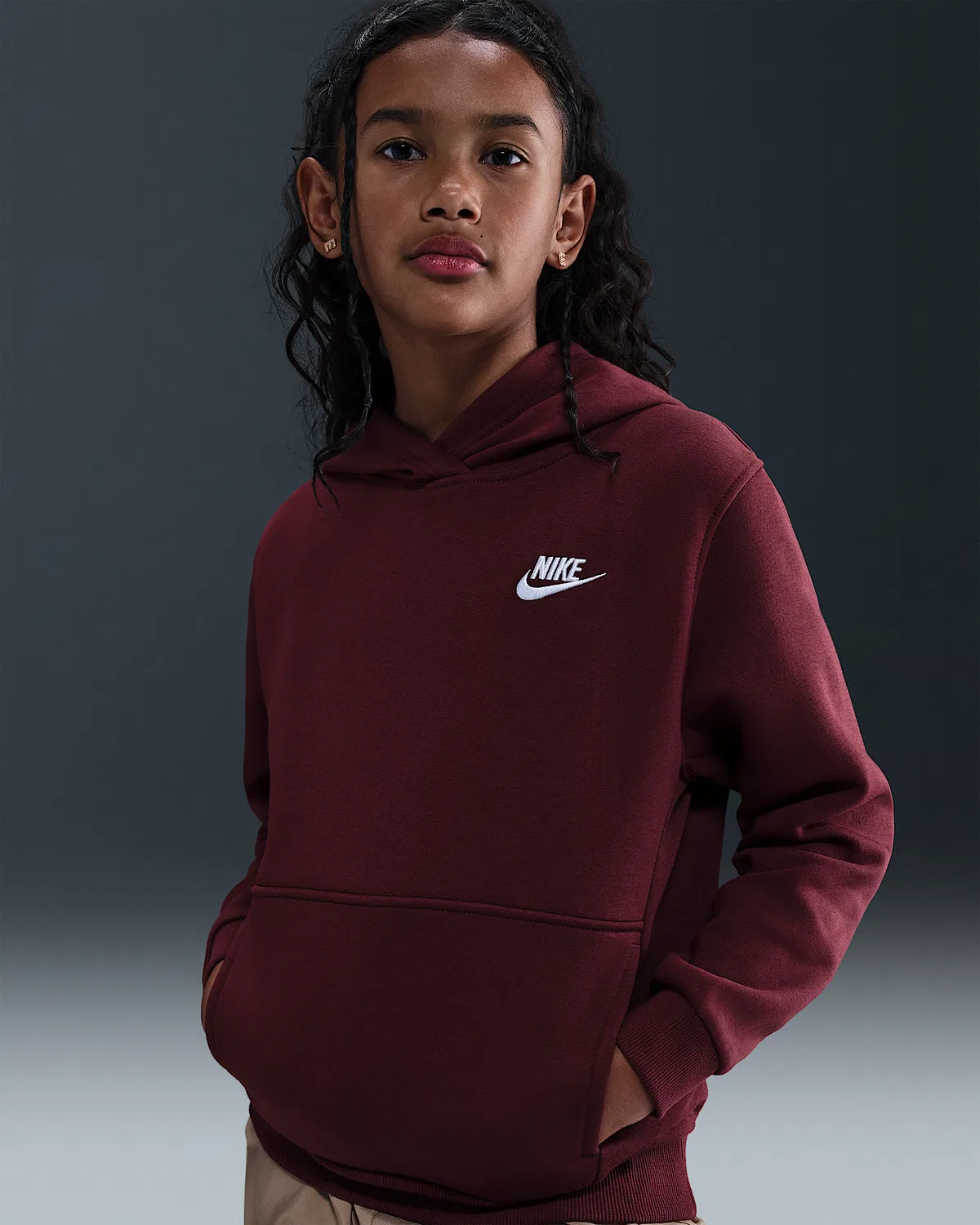 Детская толстовка Nike Sportswear Club Fleece, Dark Team Red/White — фото 2