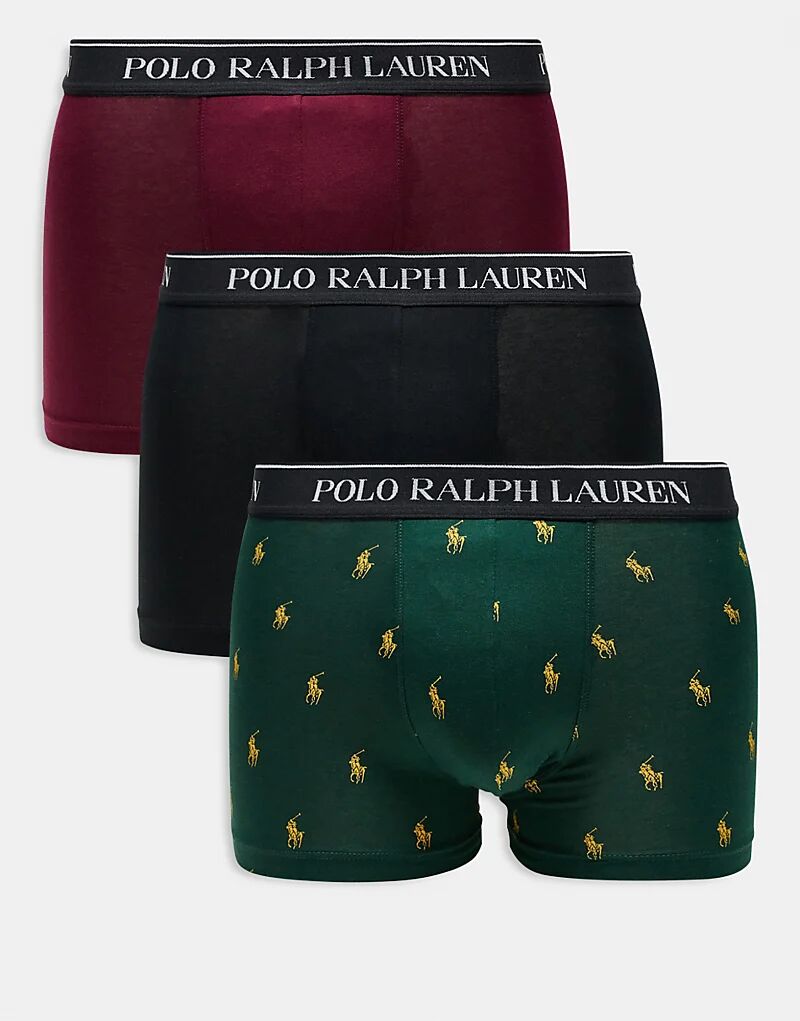 

Комплект из 3 трусов-боксеров Polo Ralph Lauren красного/зеленого/черного цвета с логотипом на поясе