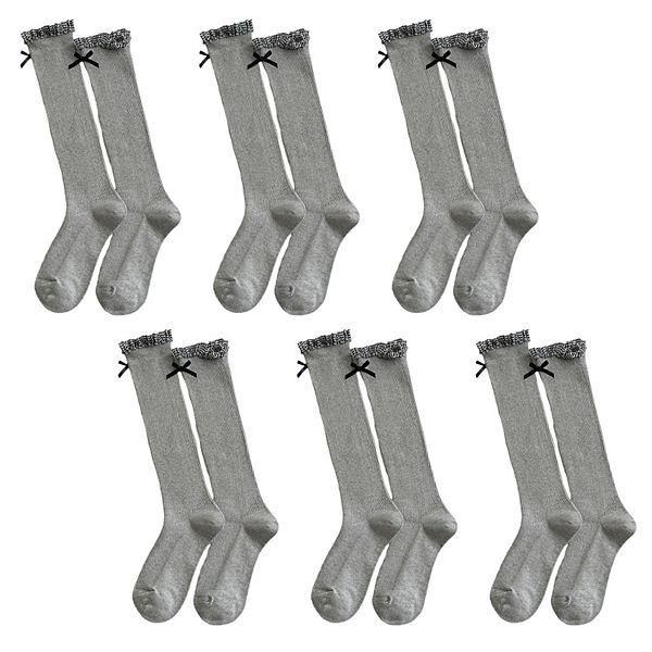 

Женские колготки до колена 6 шт с бантом и узорчатым манжетом Anna-Kaci, Light Gray