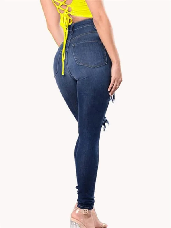 Andongnywell Plus Size джинсы женские High Waisted Ripped Skinny — фото 4