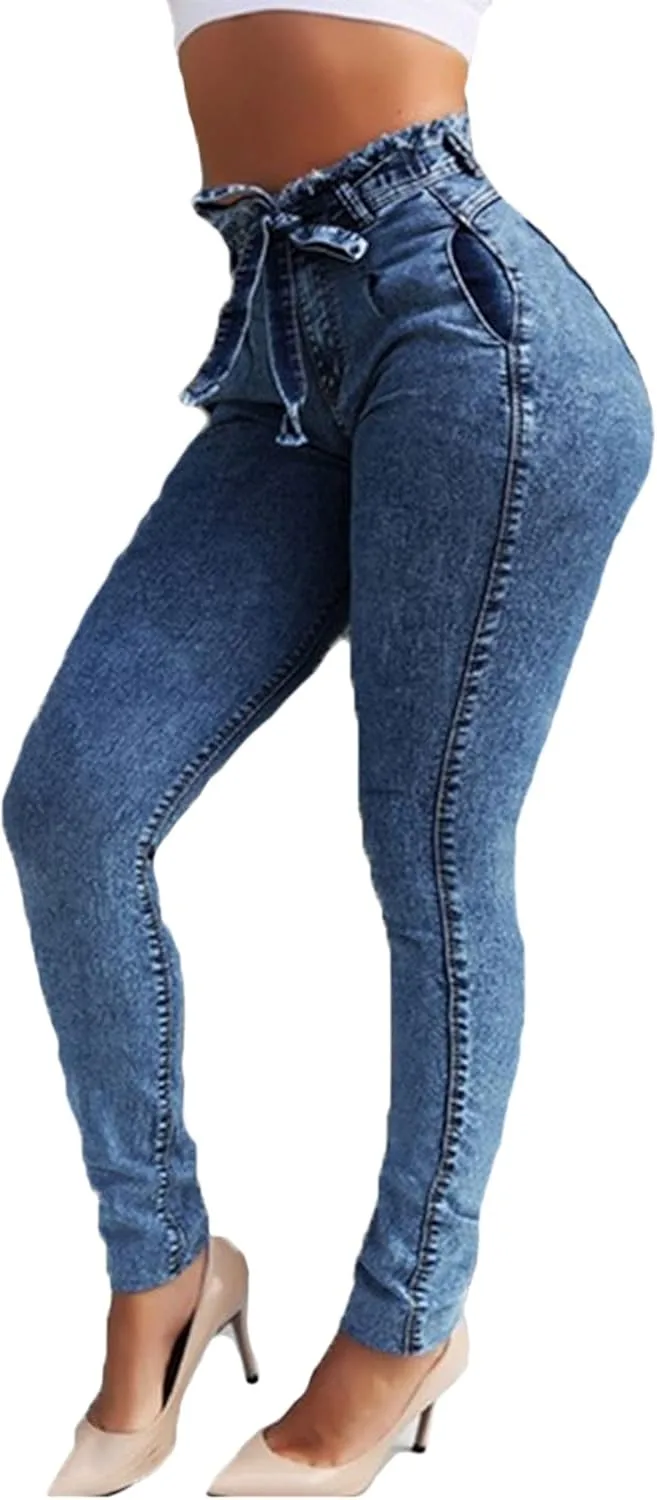 

CHARTOU Женские потертые джинсы High Rise Skinny с поясом
