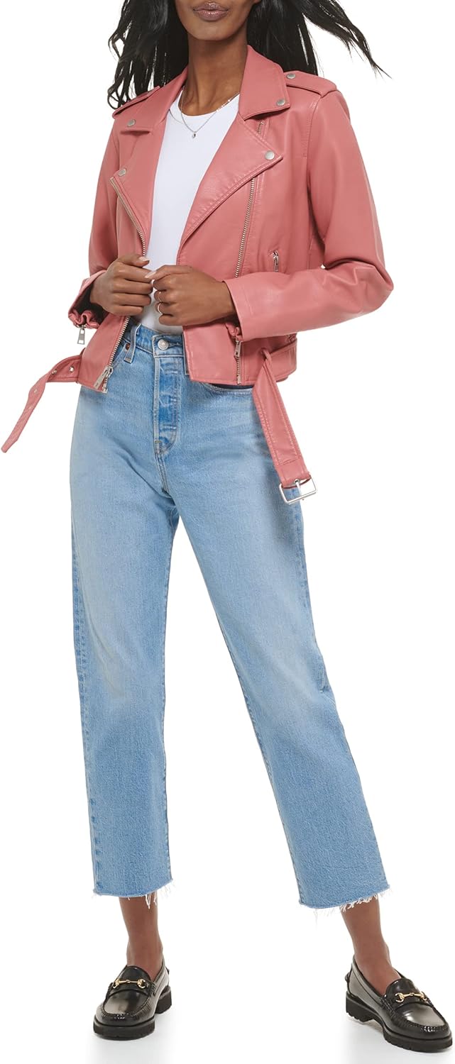 Женская куртка-косуха Levi's из искусственной кожи с поясом, зимняя роза — фото 2