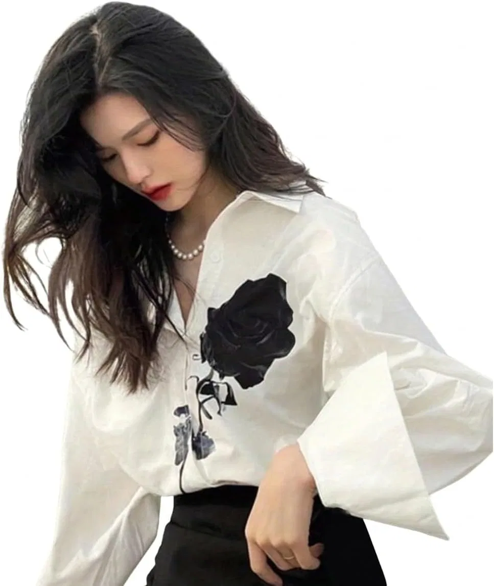 Блуза с розовым принтом Rose Print, белый