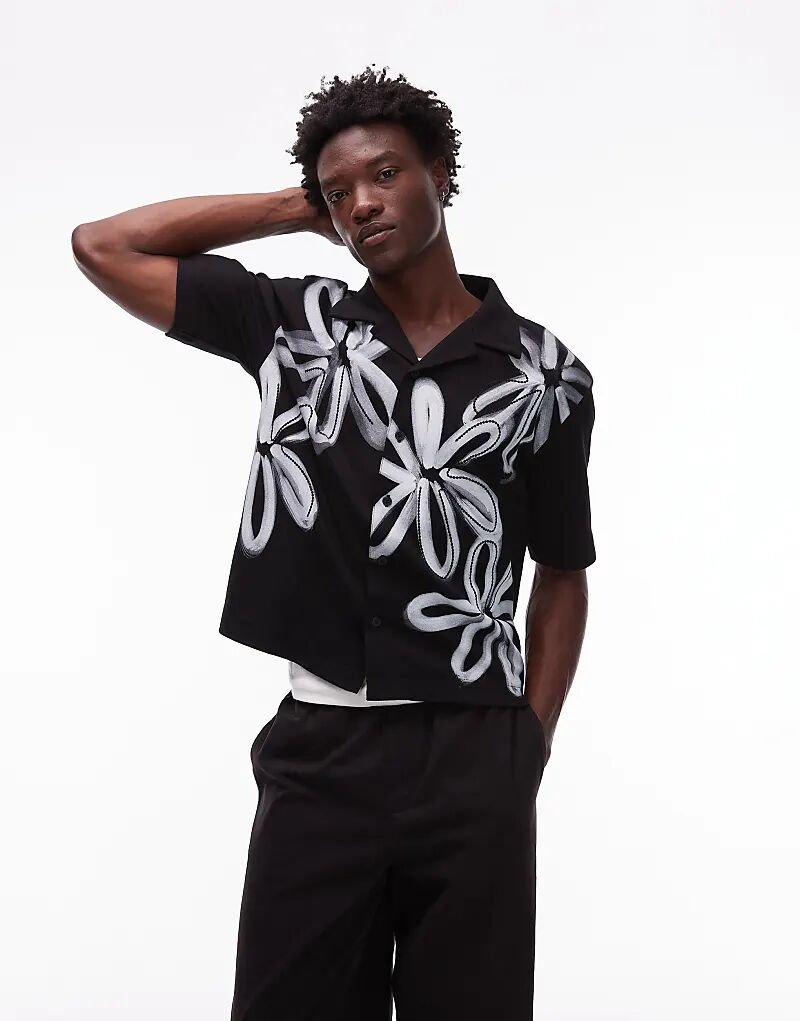 

Укороченная рубашка Topman на пуговицах черного цвета