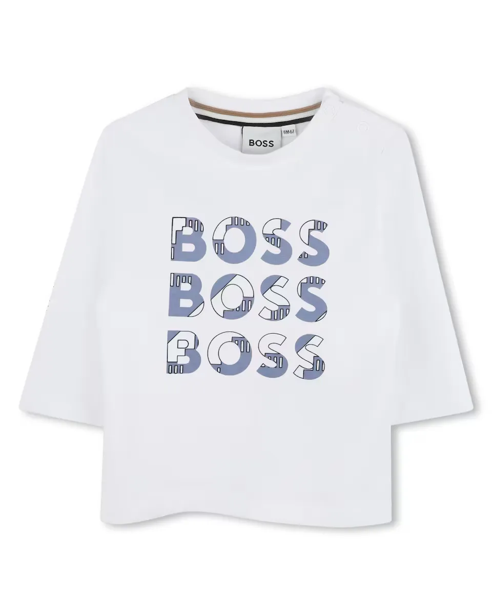 

Футболка для мальчика из 100% хлопка с мультилоготипом BOSS Kidswear, белый