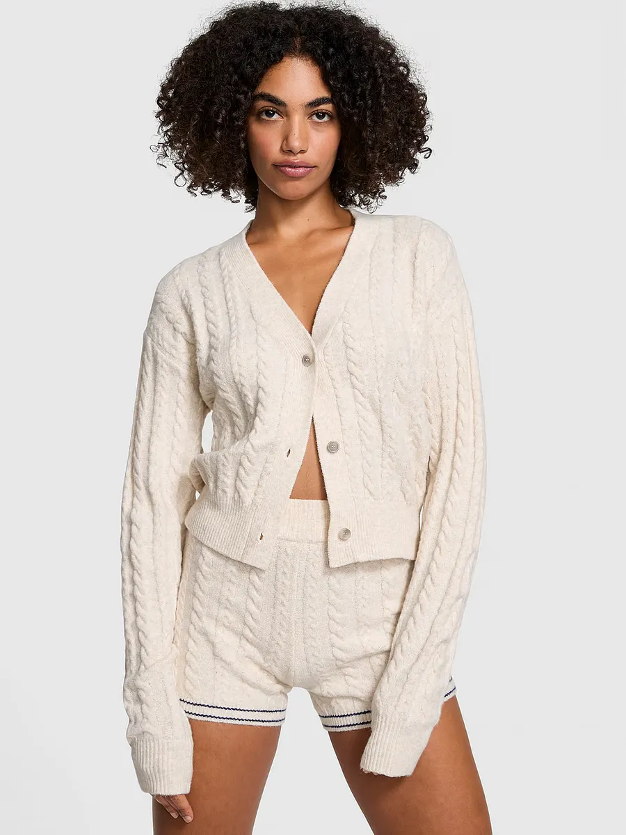 

Укороченный кардиган вязанной косой тканью Collegiate Pink, цвет Natural Heather