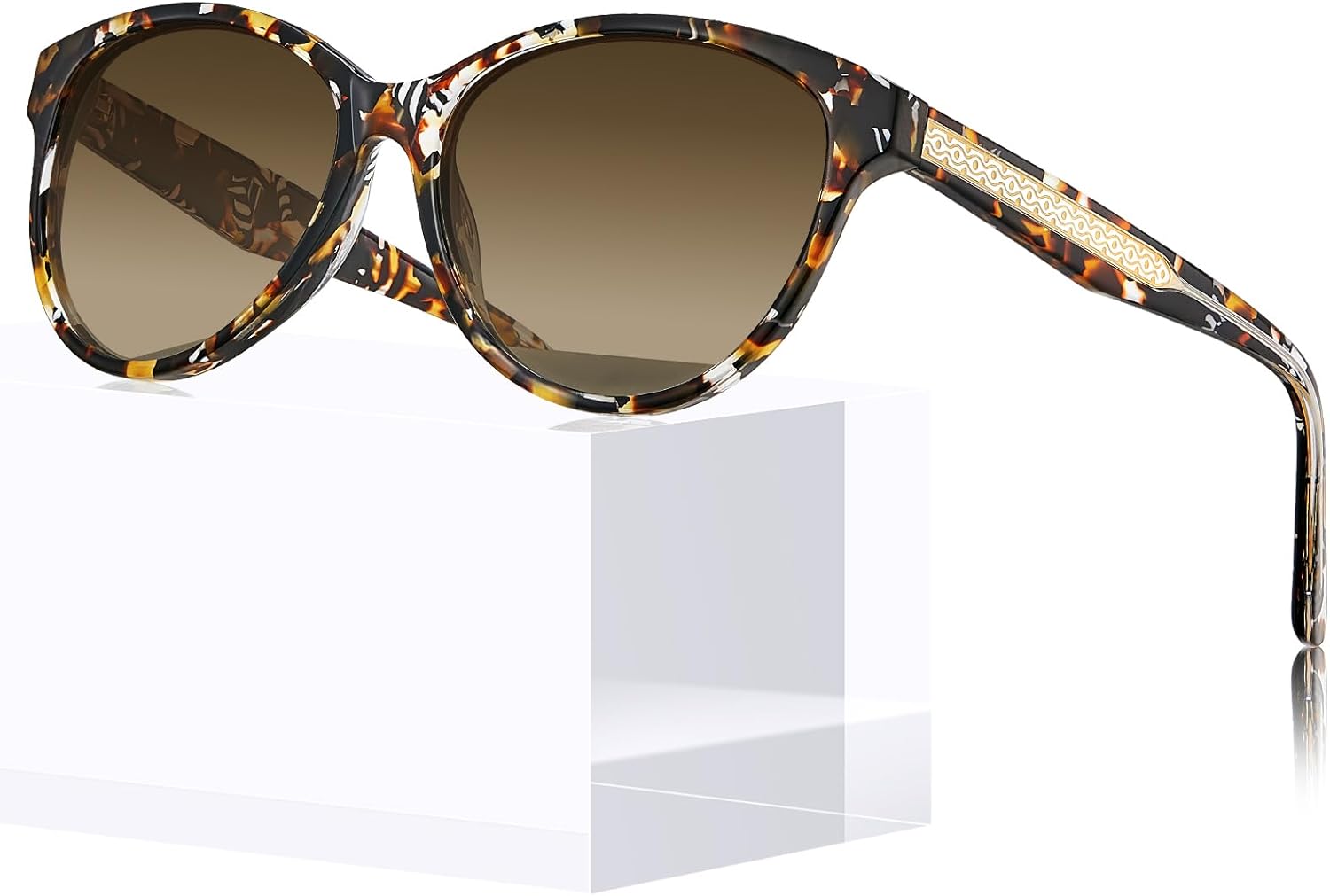 

Женские поляризованные солнцезащитные очки CARFIA Cateye с защитой от УФ-излучения, итальянская оправа из ацетата ручной работы с рельефным узором и проволочным сердечником, 9. Tortoise Frame Gradient Brown Lens