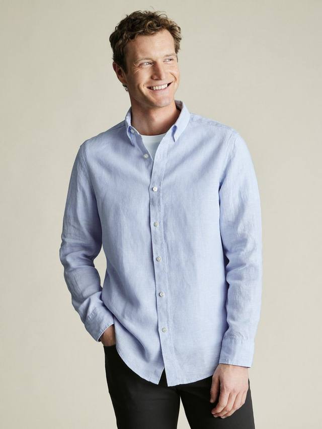 

Льняная рубашка с пуговицами и отложным воротником Slim Fit Charles Tyrwhitt, Sky Blue