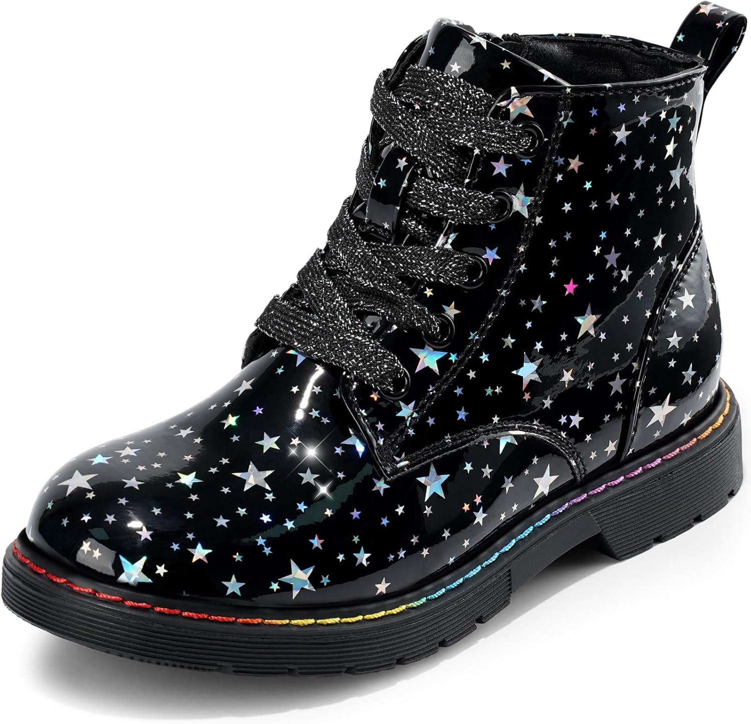 

Детские ботинки Dodow для девочек, блестящие ботинки в стиле милитари, на молнии и шнуровке, зимние нарядные ботиночки для младших и старших детей, Black A