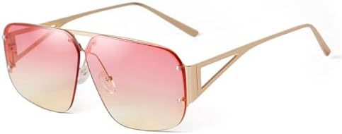 

Солнцезащитные очки в стиле ретро 2027 года, квадратные, без оправы, модные, с металлической оправой, увеличенного размера, с плоской верхней частью MTZJH, C4 Gold Pink