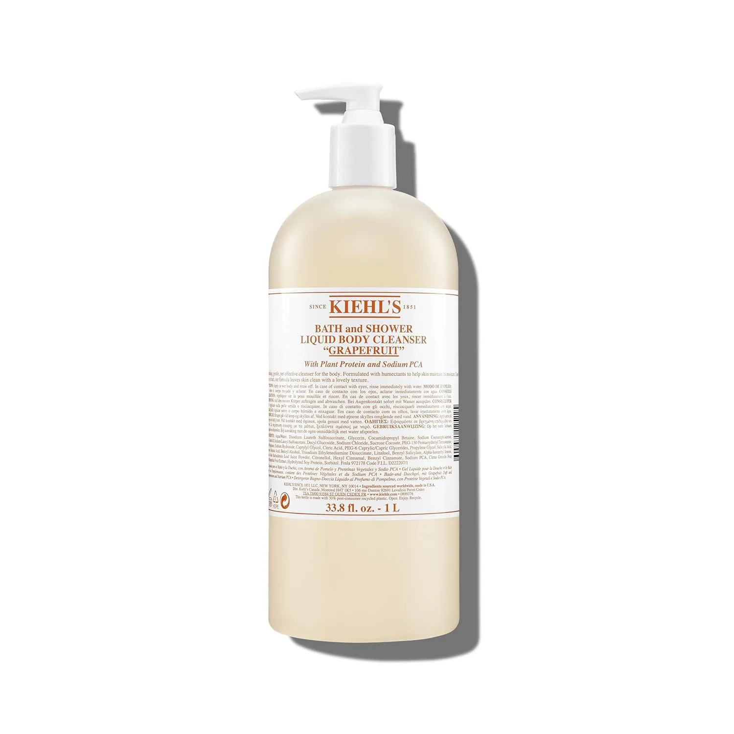 Kiehl's Grapefruit Liquid Body Cleanser, нежный и освежающий пенящийся гель для душа, поддерживает влажность, смягчает и увлажняет кожу 1000 мл / 1 литр