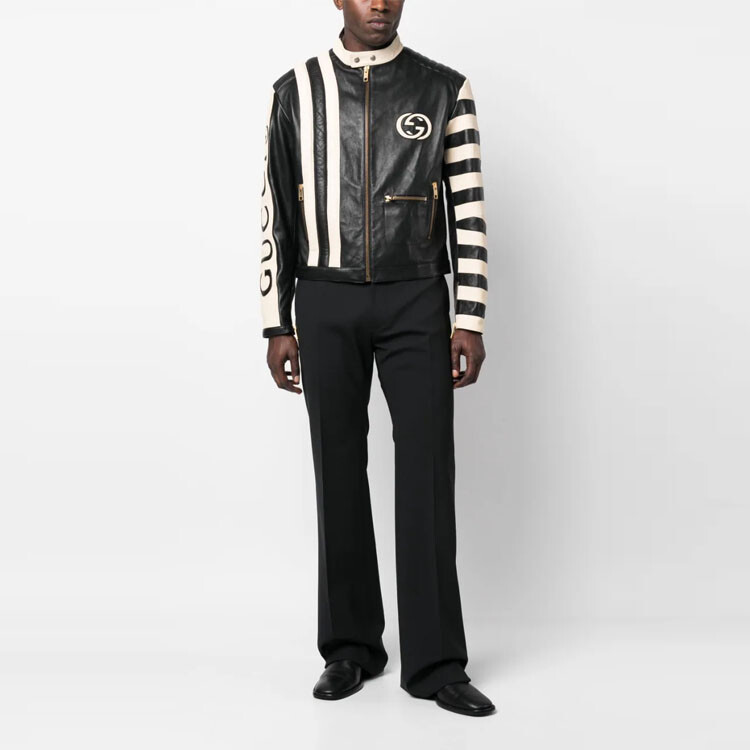 Кожаная куртка Gucci мужская, черно-белый — фото 2