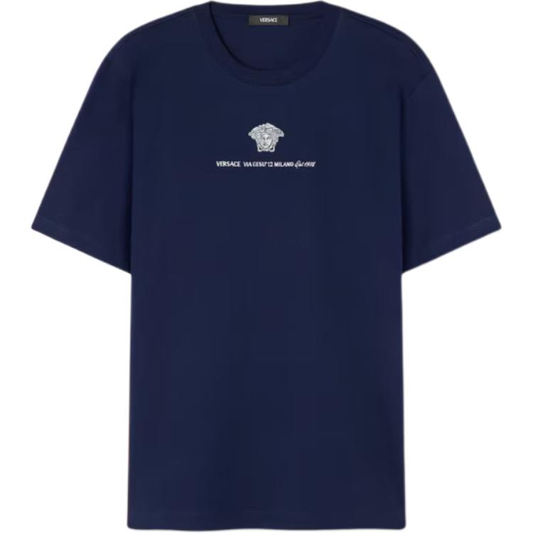 

Футболка с вышитой головой Медузы VERSACE, синий