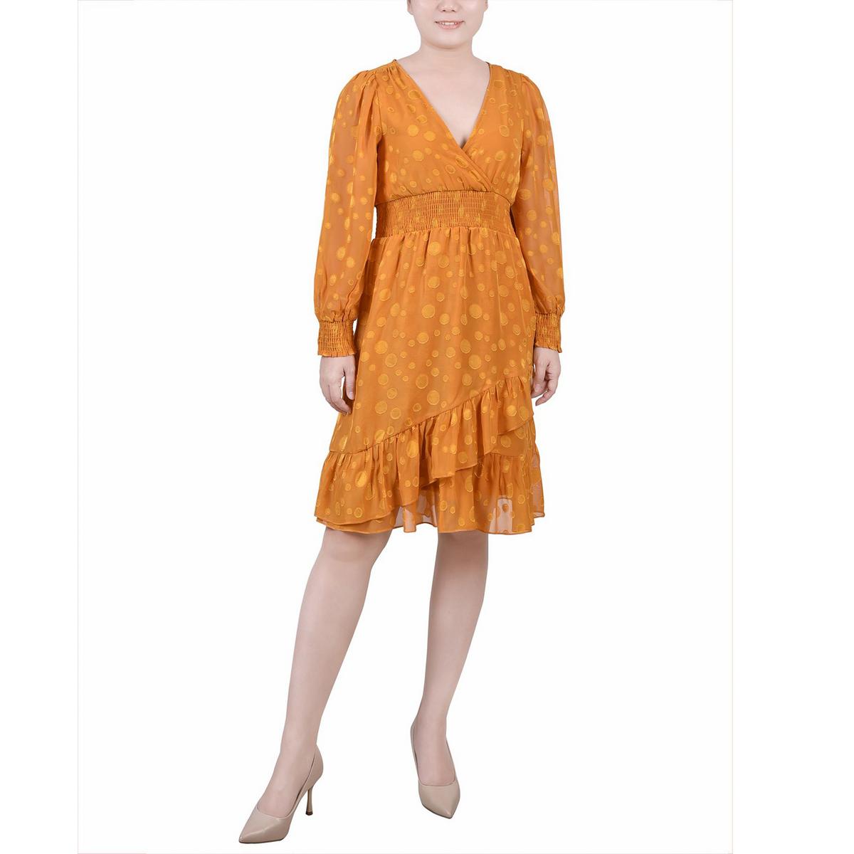 

Короткое мини-платье в горошек для миниатюрных женщин NY Collection, цвет mustard multi dot