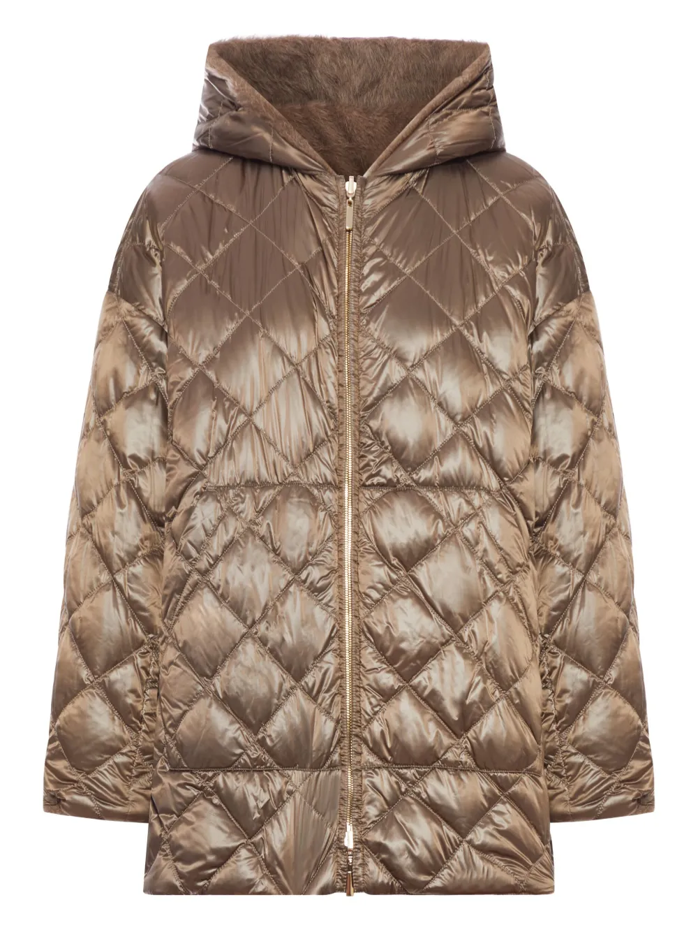 

Стеганая куртка с капюшоном на подкладке из альпаки MAX MARA, коричневый