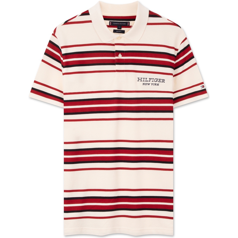 

Tommy Hilfiger Рубашка-поло мужская бежево-бело-красная