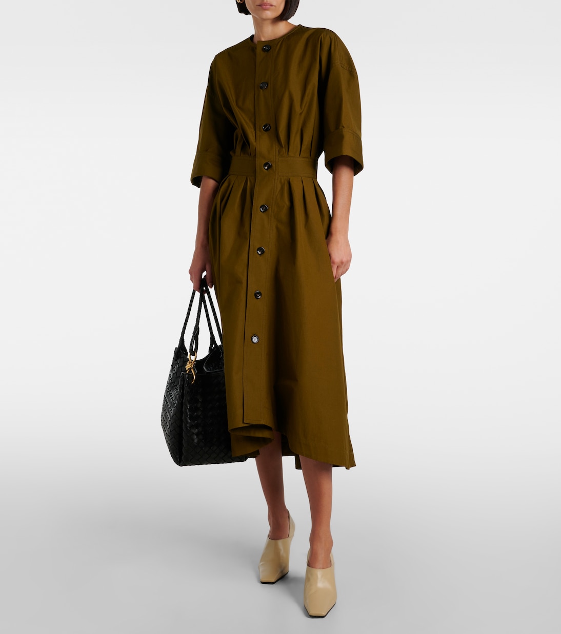 Платье-рубашка из хлопкового полотна Bottega Veneta, Olive Oil — фото 2