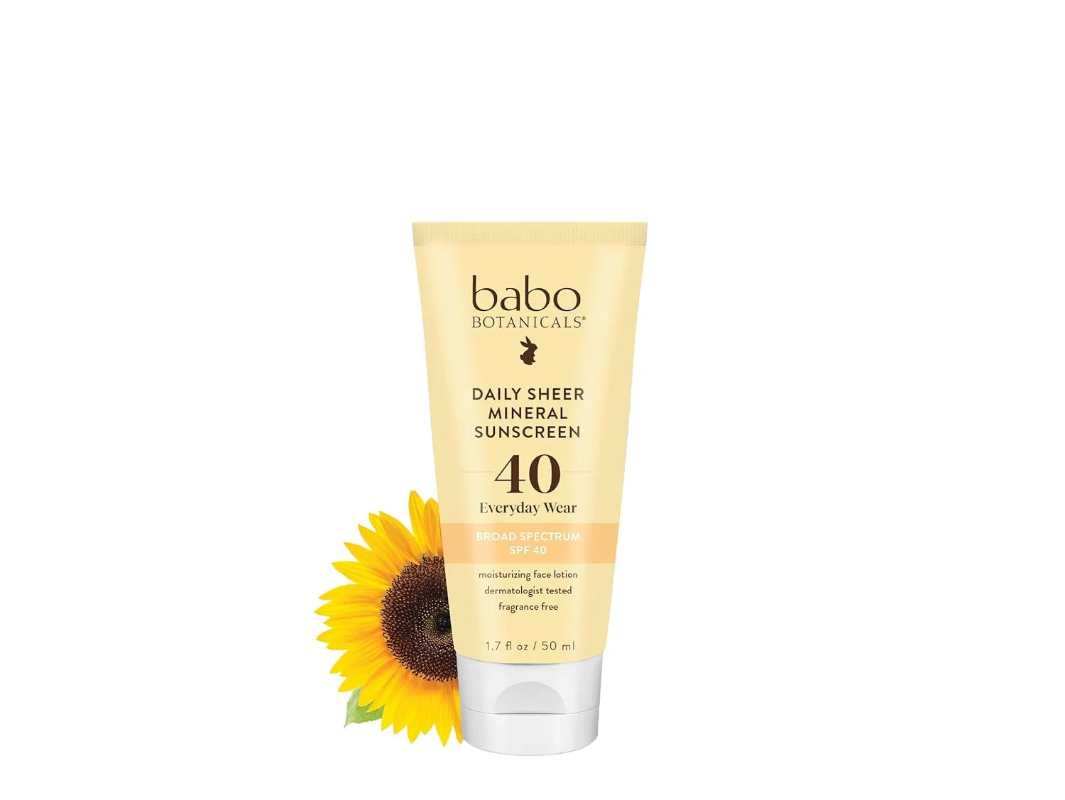 Babo Botanicals Daily Sheer Mineral Face Sunscreen Lotion SPF40 - Natural Zinc Oxide & Titanium Dioxide - 70% органических ингредиентов - масло малины и алоэ вера - без отдушек - для лица - для всех возрастов 50 мл (1 шт.), Unscented, Fragrance...