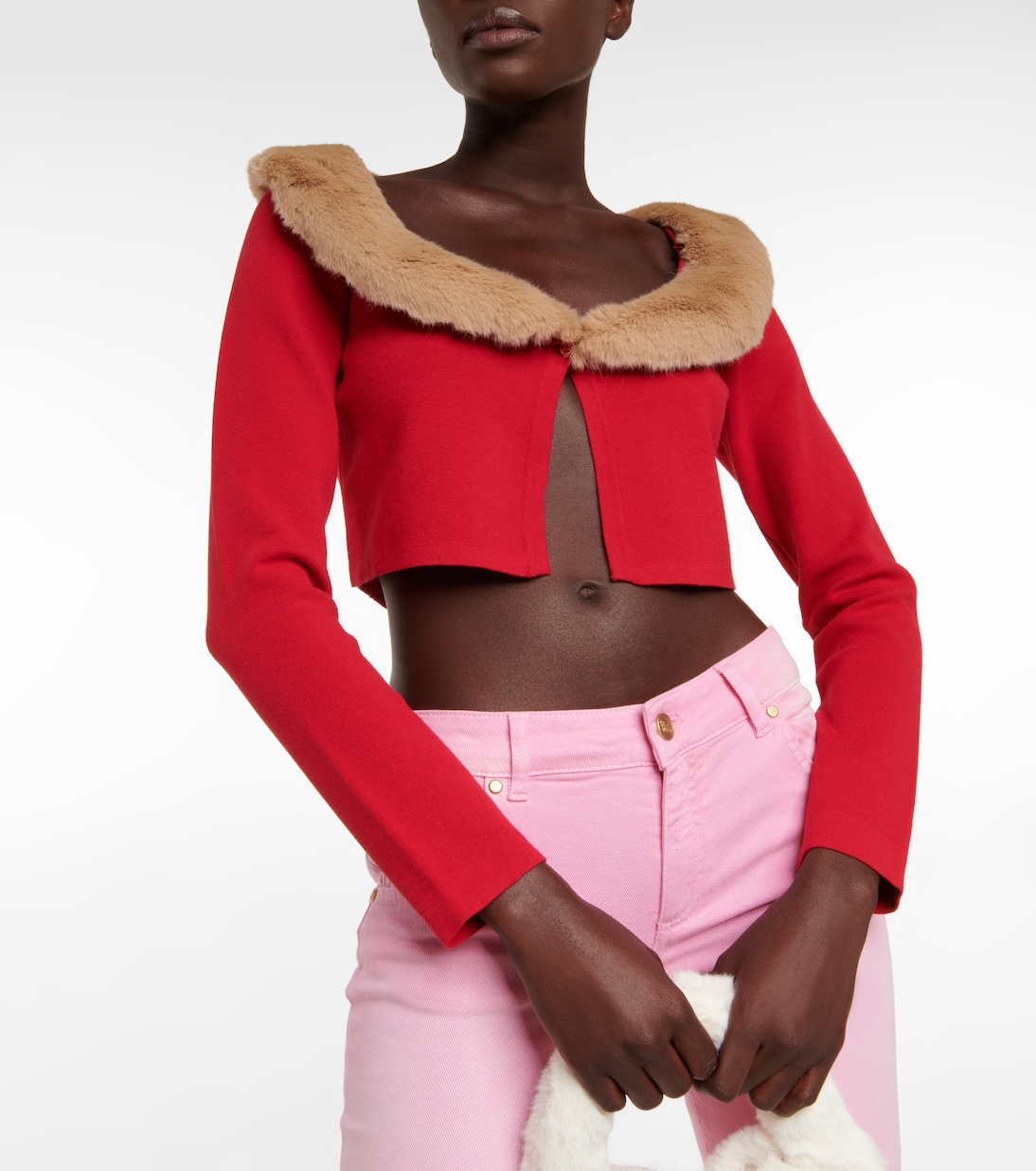 Трикотажный кардиган с отделкой из искусственного меха Blumarine, Rouge — фото 4