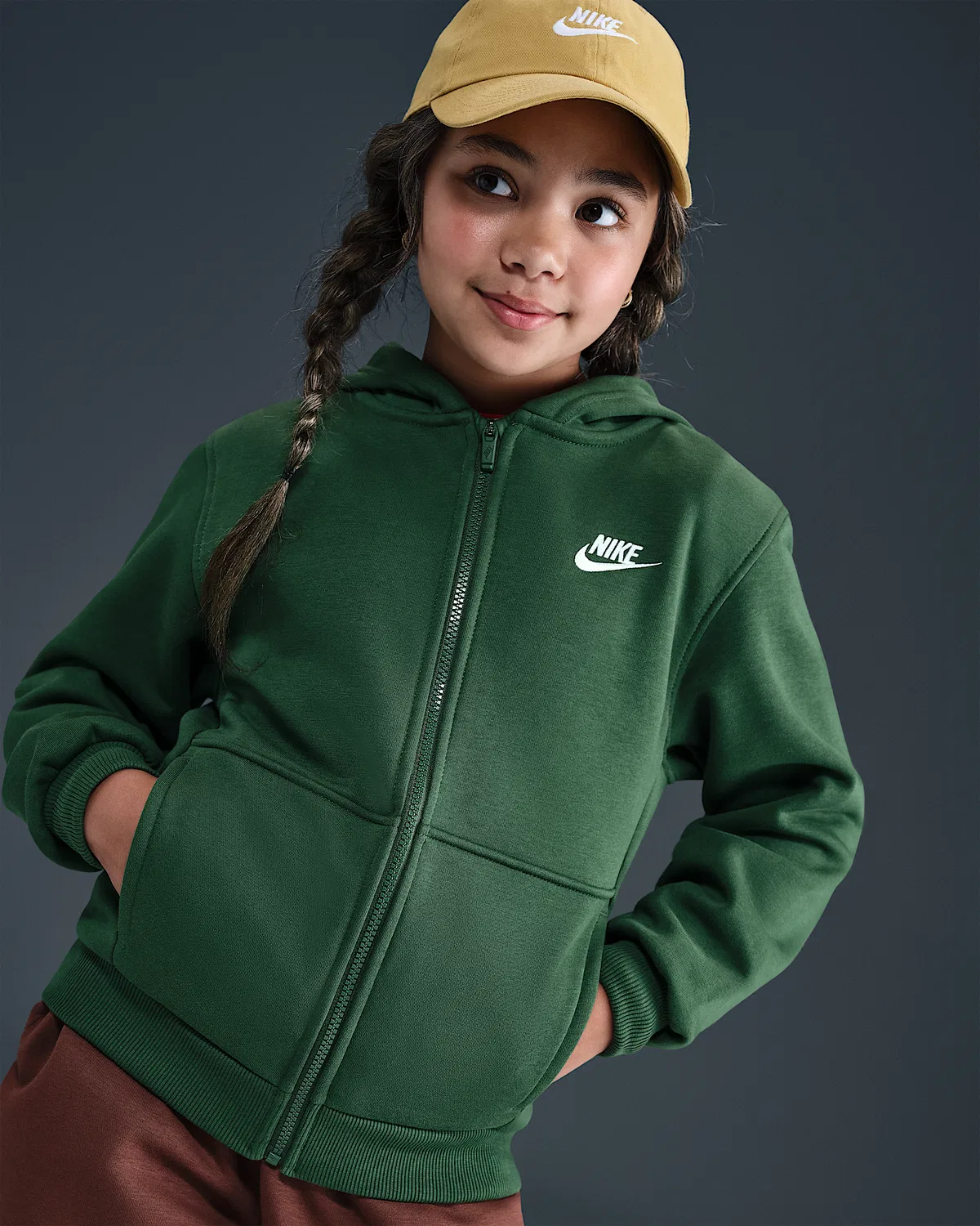 Детская худи Nike Sportswear Club Fleece на молнии, Fir/White — фото 2