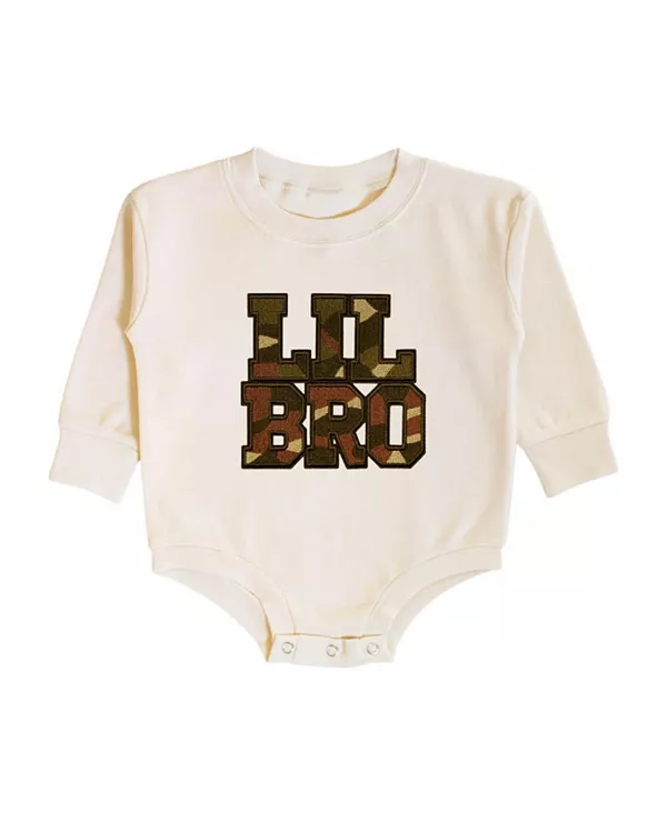 

Детский комбинезон с длинными рукавами и камуфляжной нашивкой для малышей. Sweet Wink, бежевый