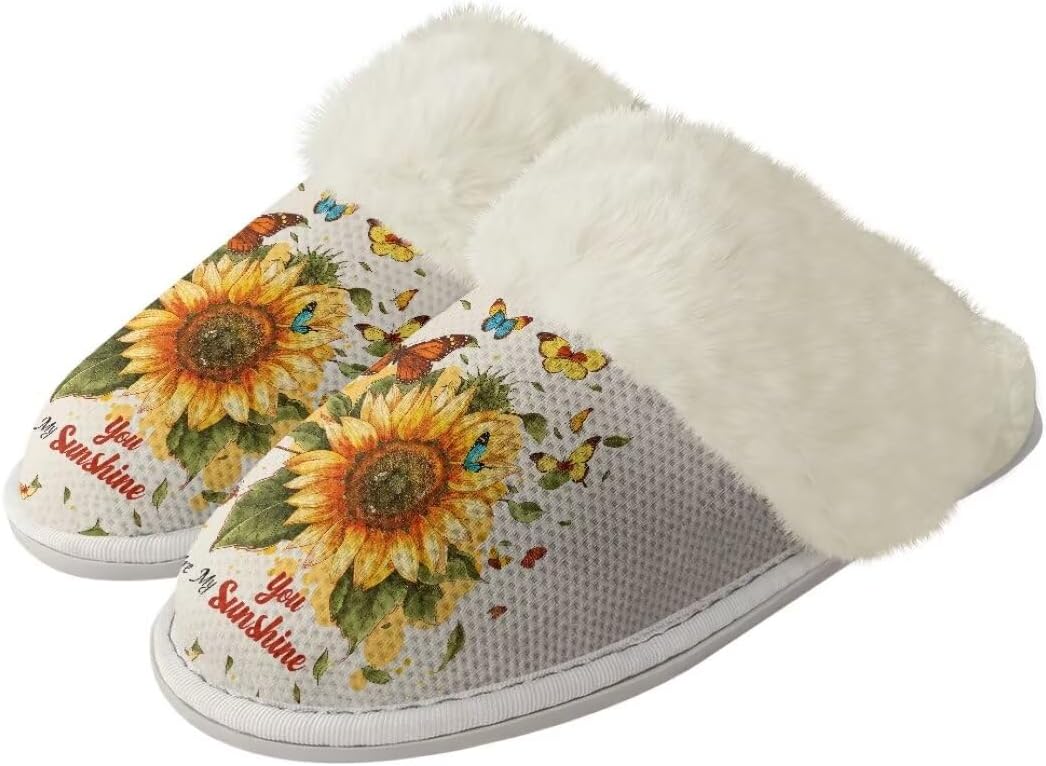

Женские пушистые тапочки xixirimido с искусственным мехом, мужские противоскользящие домашние тапочки для дома и улицы, Sunflower