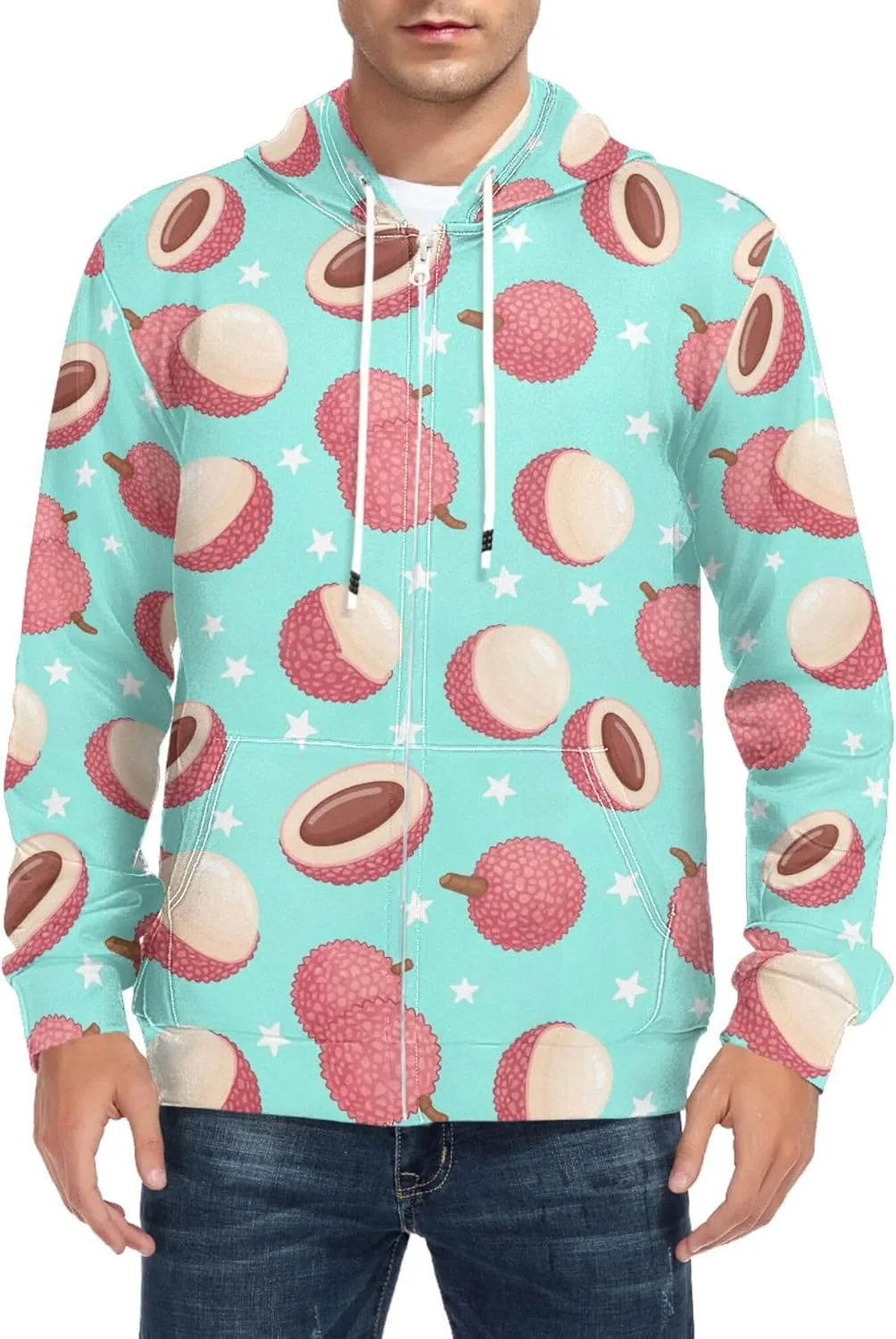 

Мужская толстовка с капюшоном на молнии, длинный рукав, с карманом, принт Lychee Fruit Blue CUPADA