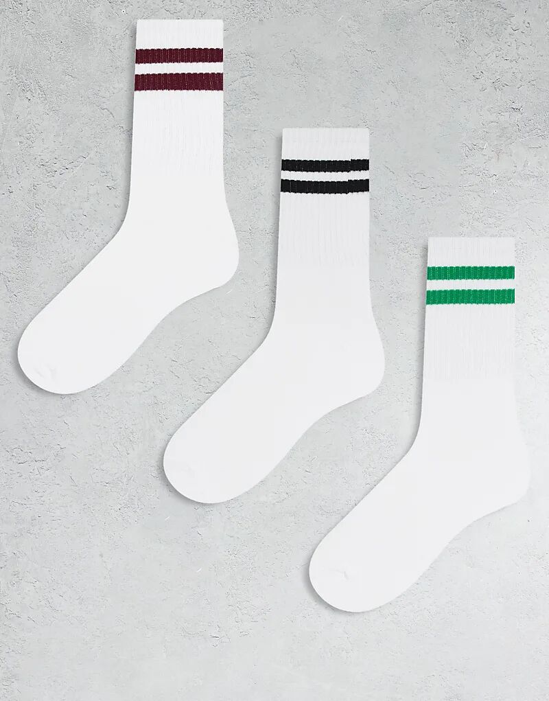 

JJXX 3 пары спортивных носков белого цвета с черной бордово-зеленой полосой