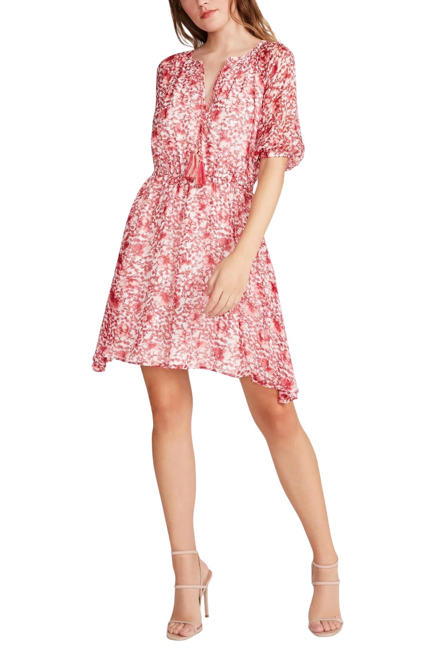 

Мини-платье с короткими рукавами и завязками-кисточками в красном/белом цвете BB Dakota