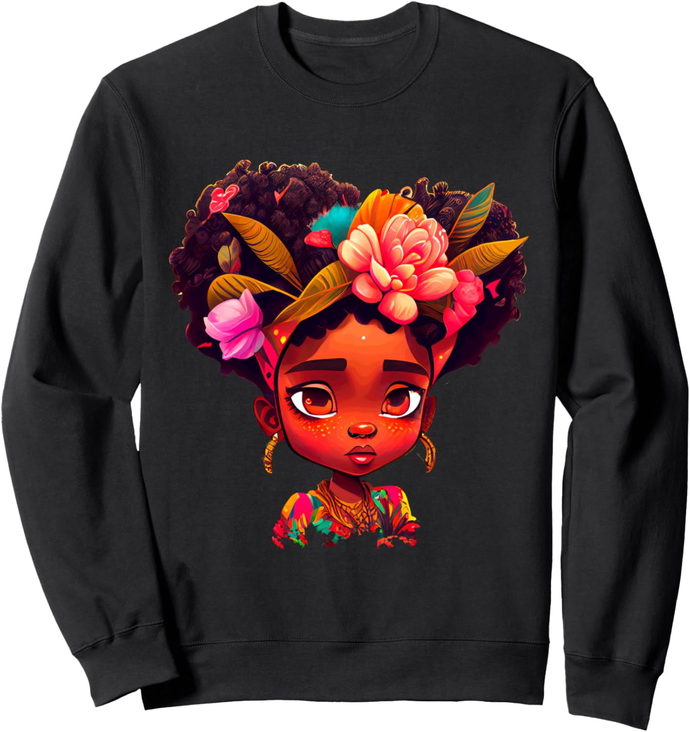 

Яркая толстовка в стиле афро-девушки с цветочным венком Vibrant Floral Afro Fantasy Portrait Art, черный