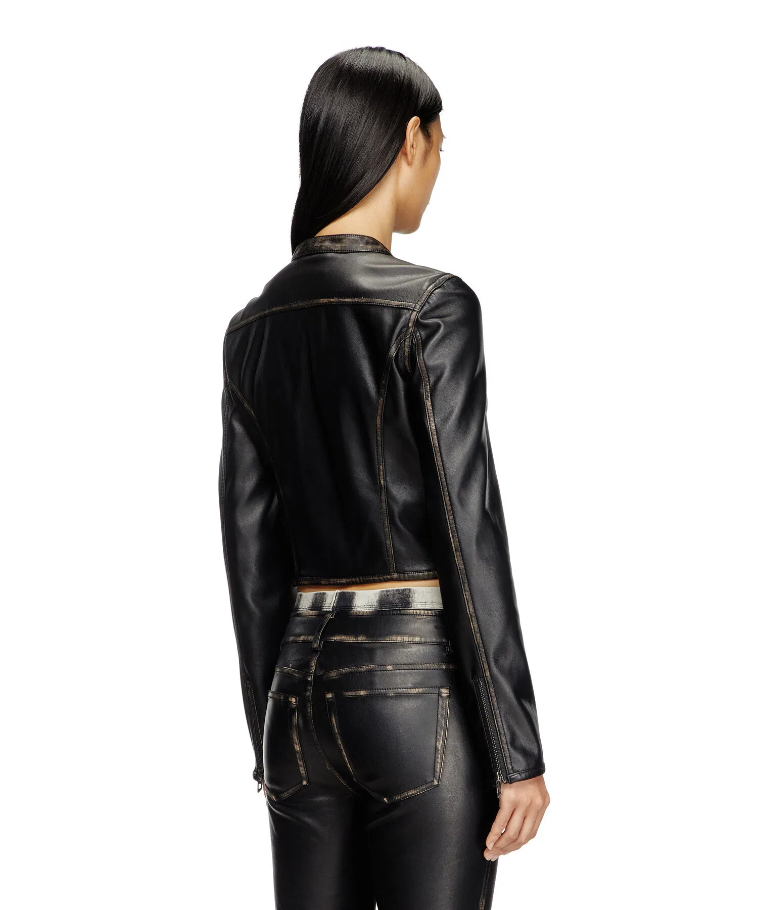Куртка косуха DIESEL G-LOBE, искусственная кожа, чёрная — фото 2