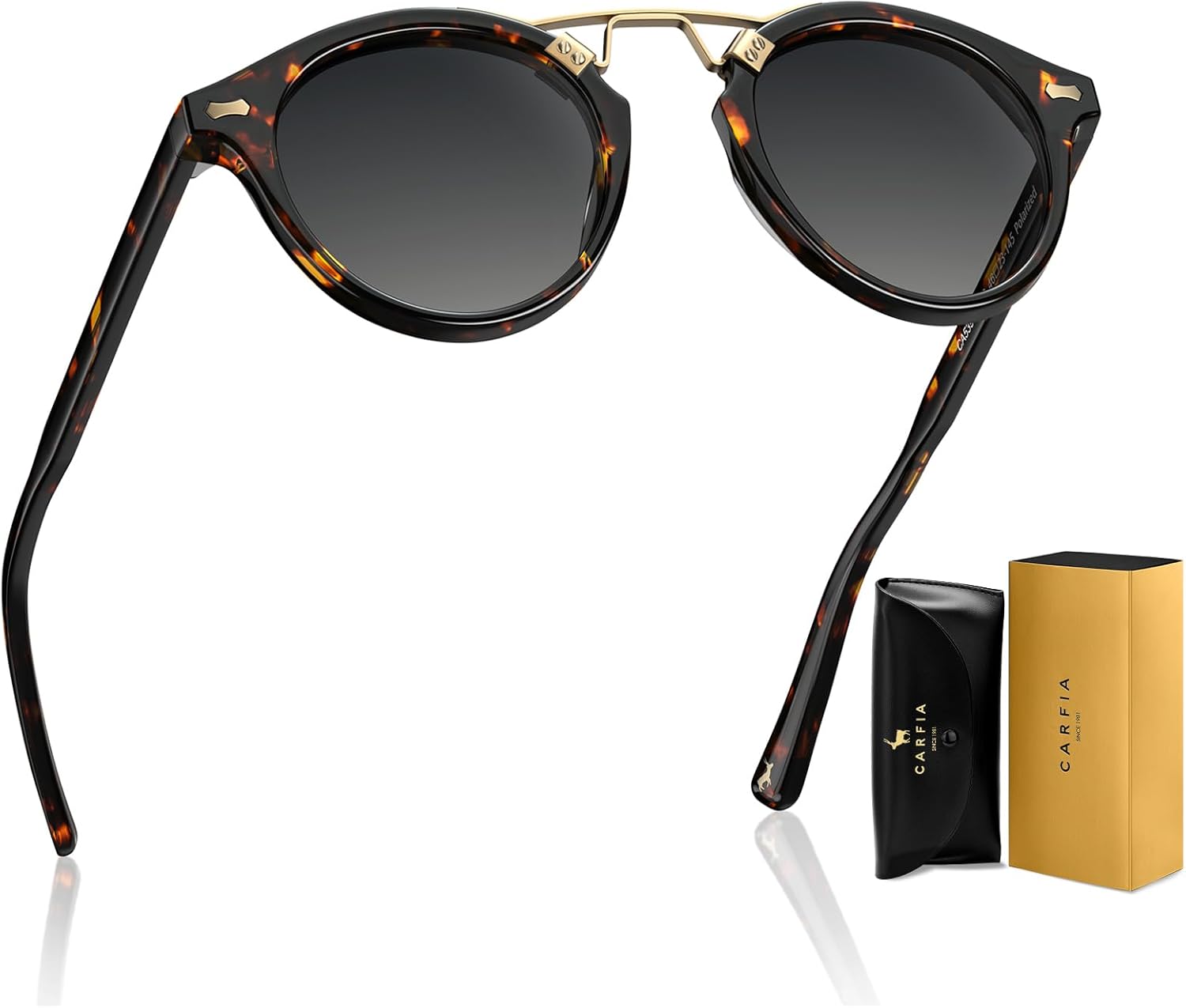

Солнцезащитные очки CARFIA с двойной перемычкой, маленькие, из ацетата, поляризованные, в стиле ретро с металлическими оправами, модные круглые очки для женщин, 8. Yellow Tortoise Frame Grey Lens