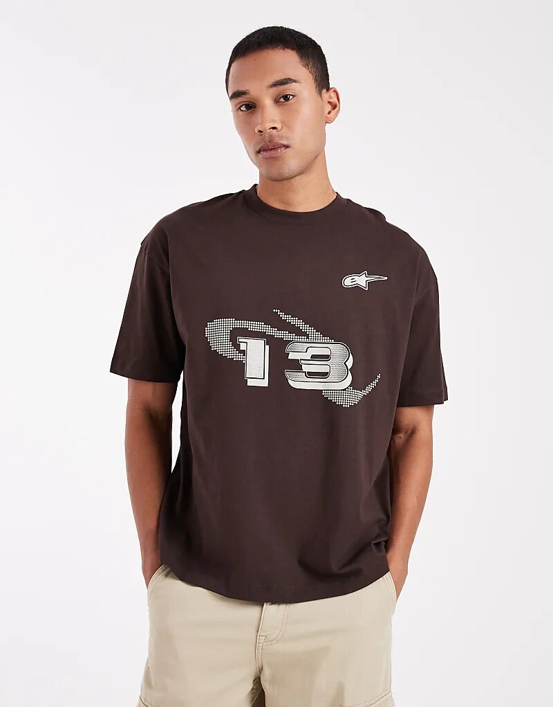 

Футболка свободного кроя ASOS DESIGN с уличной графикой коричневого цвета