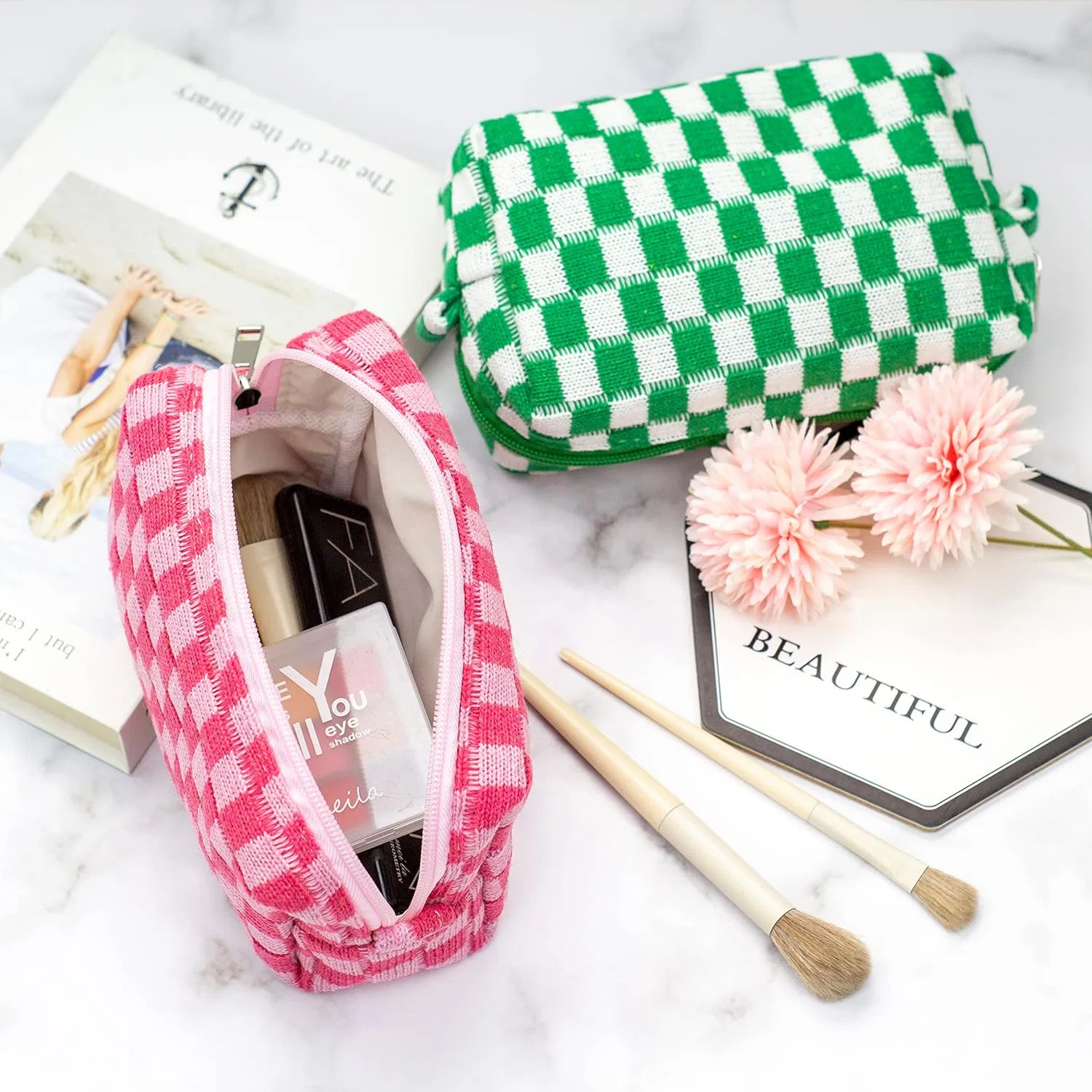 Косметичка «Checkered» на молнии от PAZIMIIK Pazimiik, Hot Pink — фото 3