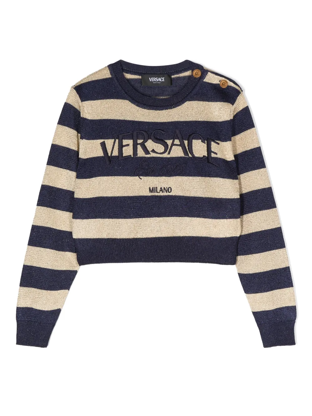 

Полосатый джемпер с вышитым логотипом Versace Kids, синий