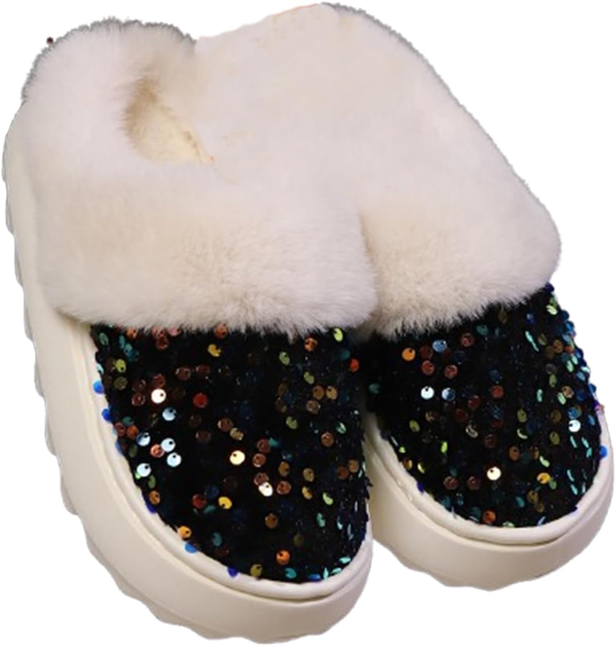 

Блестящие тапочки с пайетками для женщин и мужчин, мягкие домашние шлепанцы, подходящие для дома и улицы, с пушистой флисовой подкладкой, женские домашние туфли, противоскользящие, с жесткой толстой резиновой подошвой (40/41 EU, красные) Znel