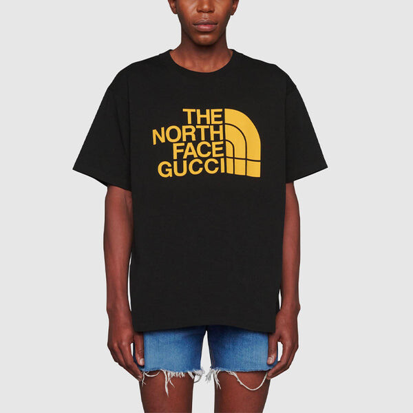 Футболка men's x the north face crossover alphabet logo printing loose round neck short sleeve black t-shirt Gucci, черный — фото 4