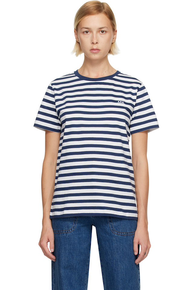 

A.P.C. Стандартная футболка белого и темно-синего цвета 'apc brodé'