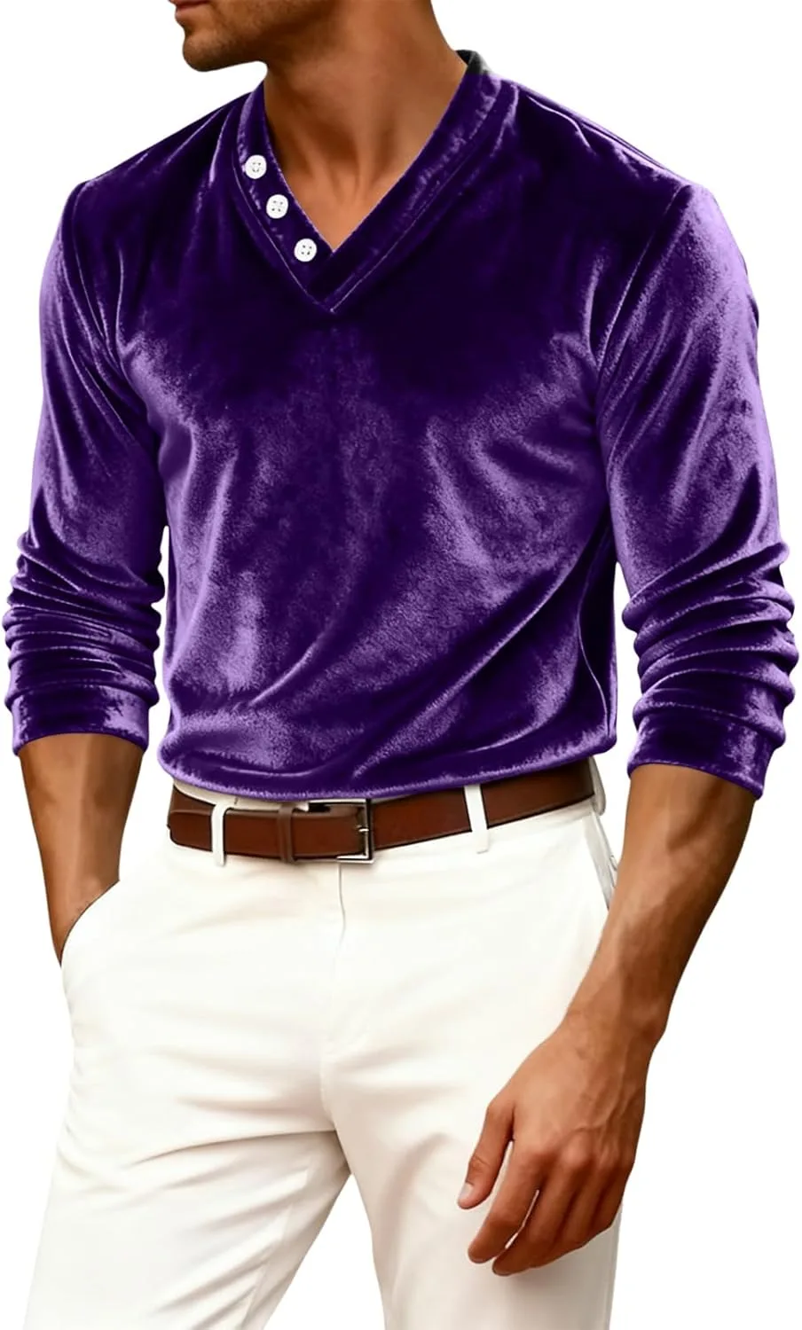 

Мужская футболка с V-образным вырезом, вельветовая, с длинным рукавом, Casual