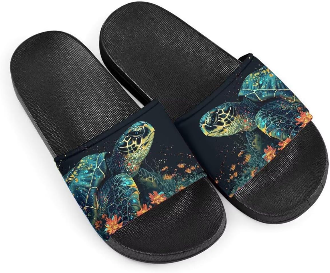

Женские модные сандалии с уникальным дизайном, с узором черепахи, на плоской подошве, с противоскользящей подошвой из ЭВА, легкие повседневные домашние и тапочки Getelinseng, 3d Sea Turtle
