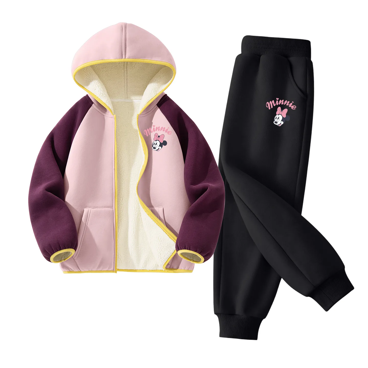 Детский спортивный костюм с воротником-стойкой на флисе Disney, [Thickened and Fleece-Lined]Dido K Purple+Dido K Black — фото 3