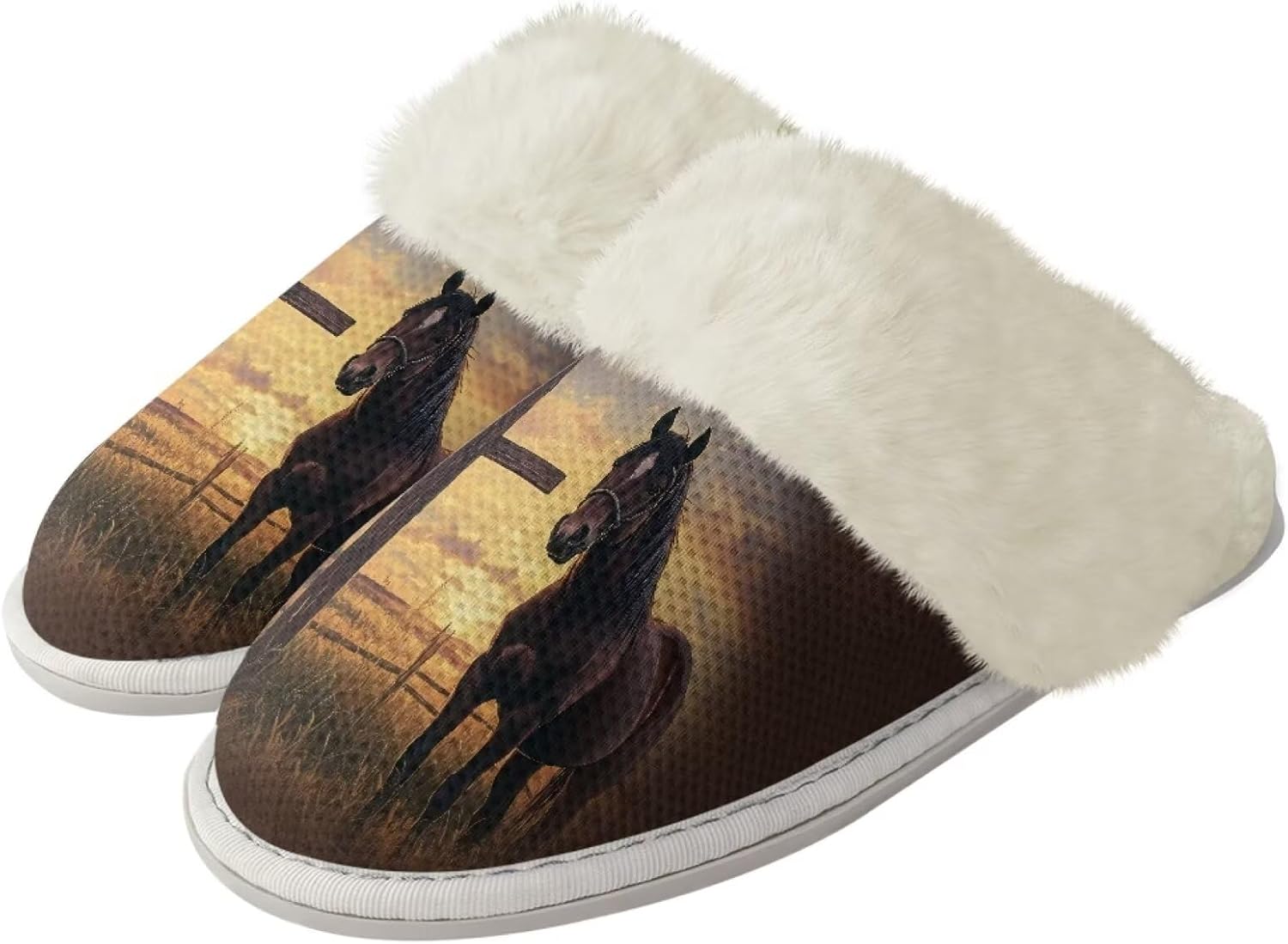 

Женские и мужские забавные пушистые тапочки с животными для пары, противоскользящие домашние туфли с резиновой подошвой, уютные Xixirimido, Horse