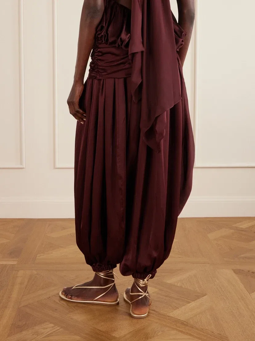 Широкие брюки Luna из драпированного шелка ZIMMERMANN, бордовый — фото 4